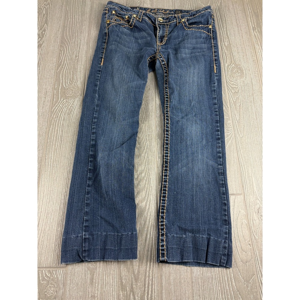 LA Idol Jeans Womens Size 11 Blue Bootcut Low Rise Studded Denim Inseam 26